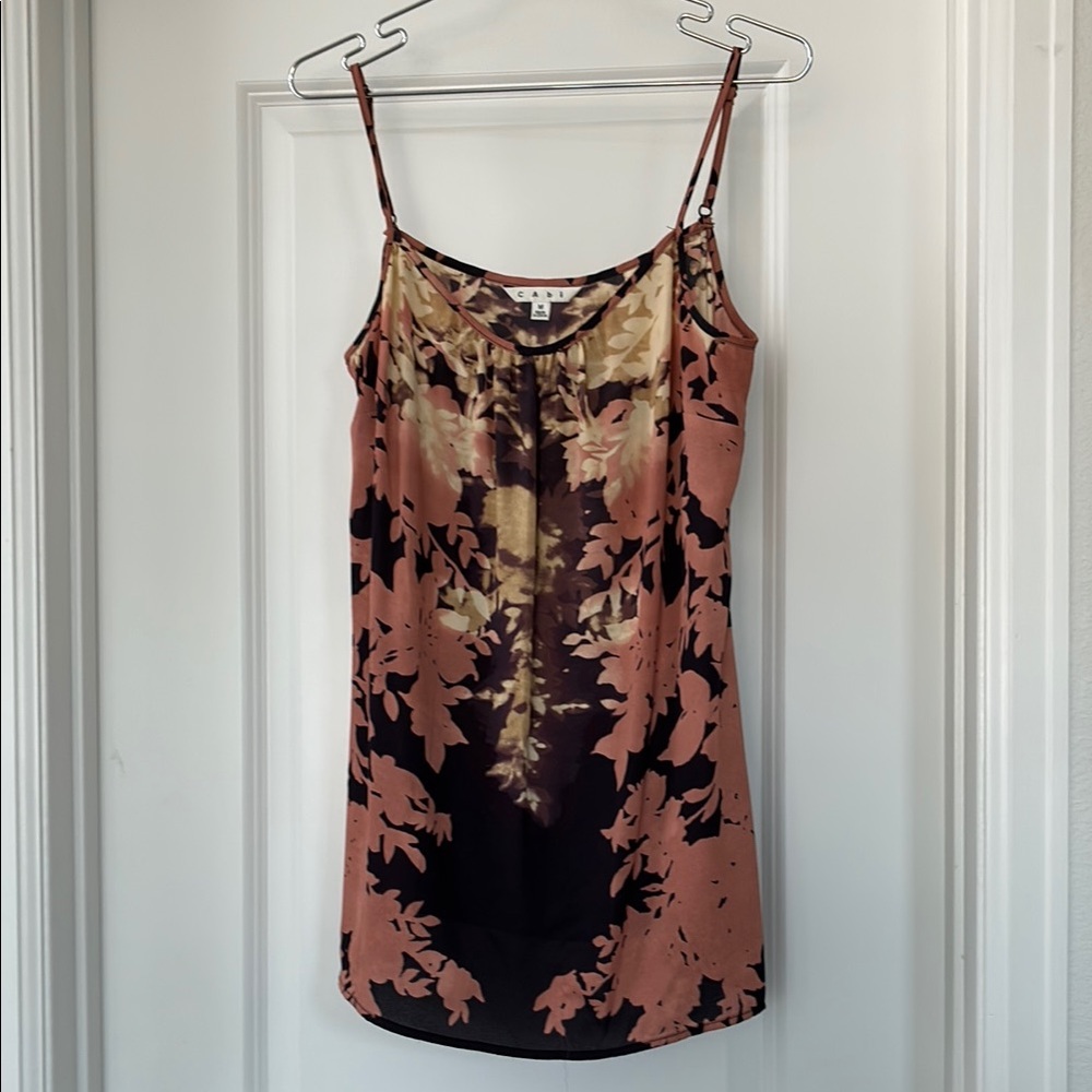 CAbi Camisole with Floral Design in Black and Tan